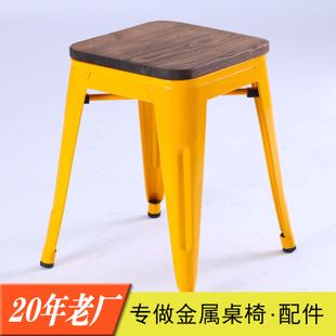 美式复古实木板面 铁艺金属餐桌休闲凳子 霸州胜芳铁金属家具老厂